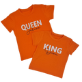 Gepersonaliseerd kinder t-shirt KING of QUEEN met naam, oranje shirt voor kinderen