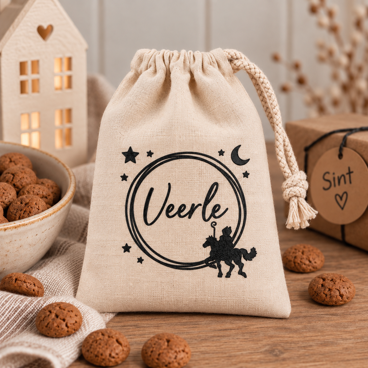 Sinterklaaszakje met naam – Cirkel | Jute of katoen