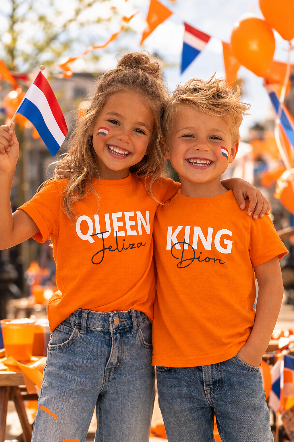 Kinder t-shirt King of Queen met naam – gepersonaliseerd